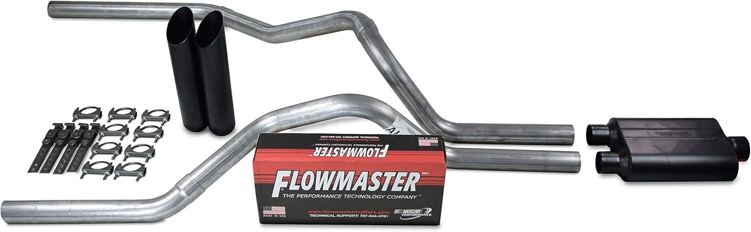 BRAND, CATEGORY, MUFFLERS, TRUCK EXHAUST KITS, Truck Exhaust Kits - Shop Line dual exhaust system 2.5" Aluminized pipe Flowmaster 40 Series Muffler 2.5" With Slash Cut Black Tips for Silverado, Sierra, F-Series,& Ram