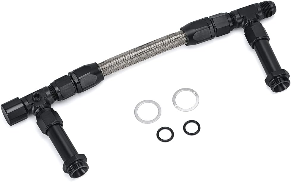 BRAND, CATEGORY, LINES, PQY, Universal Black 8 AN Male Flare Dual Inlet 4150 Fuel Line Kit to 7/8" Braided Stainless Steel Carburetor for Holley Black