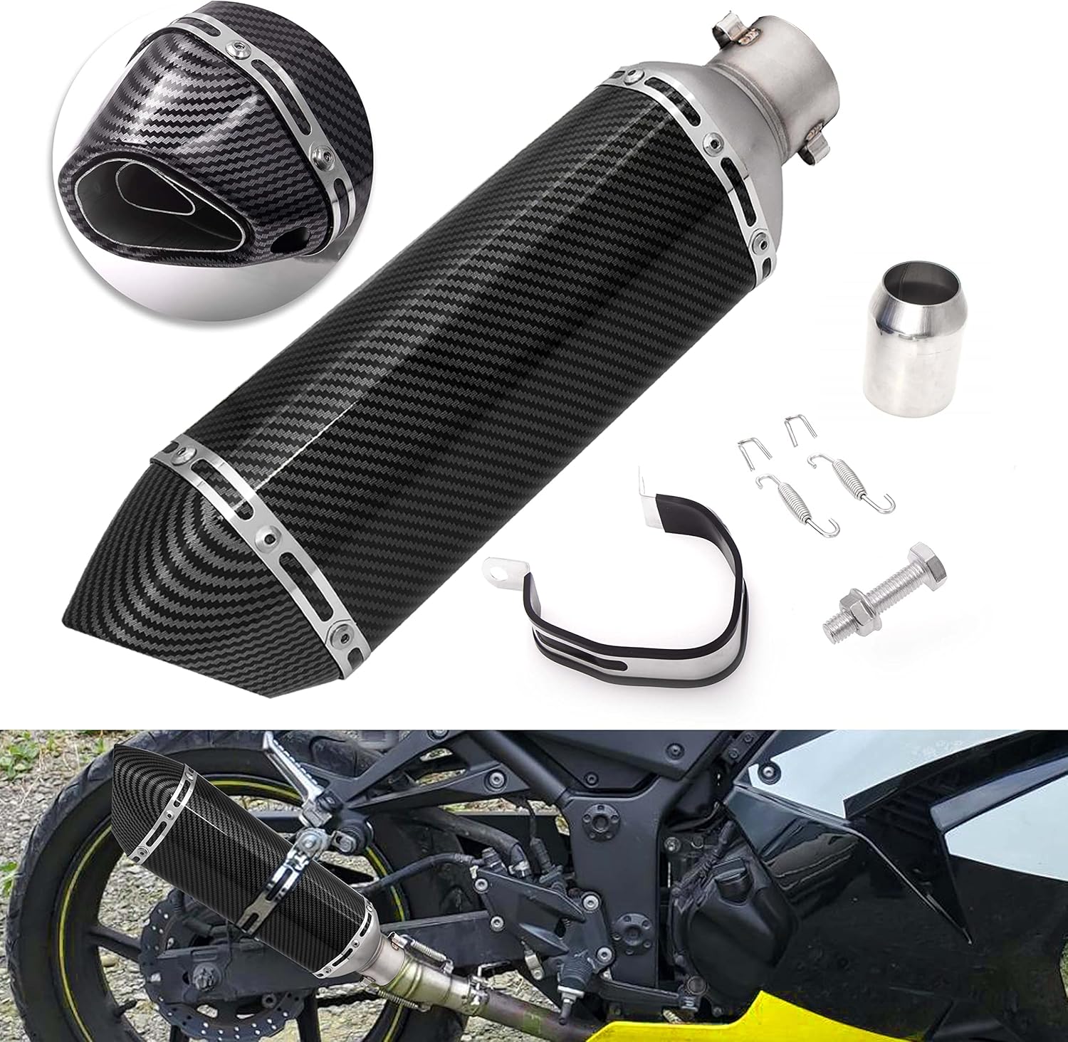 BRAND, CATEGORY, DREAPATS, MUFFLERS, Universal Slip on Modified Exhaust Mufflers with Silencers Compatible with Motorcycle Grom ATV Dirt Bike Street Bike Scooter Pipe Diameter 38mm-51mm Exhaust,Black