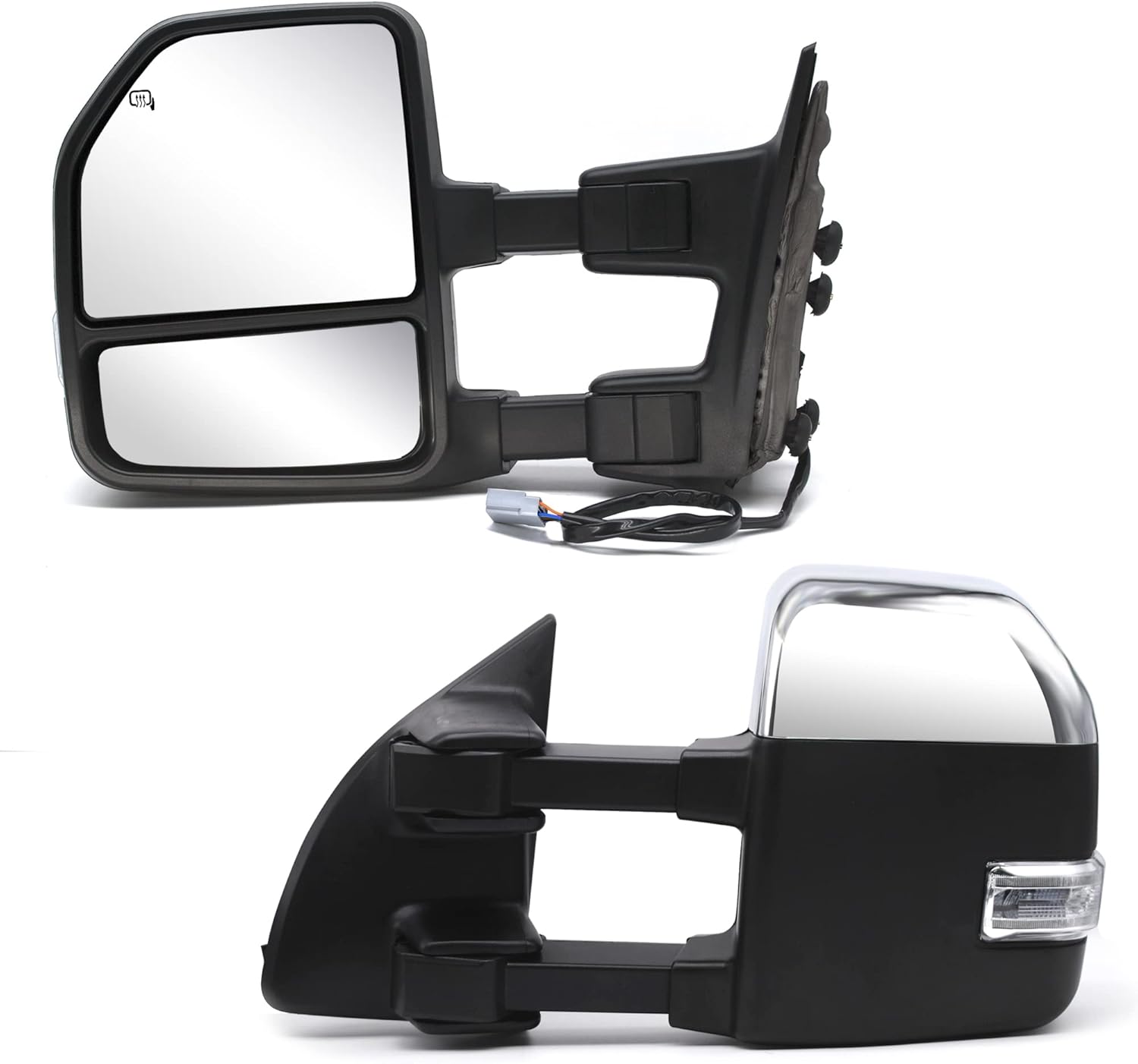 BRAND, CATEGORY, TOWING MIRRORS, WLLW, WLLW [Upgrade Style] Towing Mirrors for 1999 2000 2001 2002 2003 2004 2005 2006 2007 Ford F250 F350 F450 F550 Super Duty Power Heated Turn Signal Auxiliary Light Tow Mirror Chrome Cap