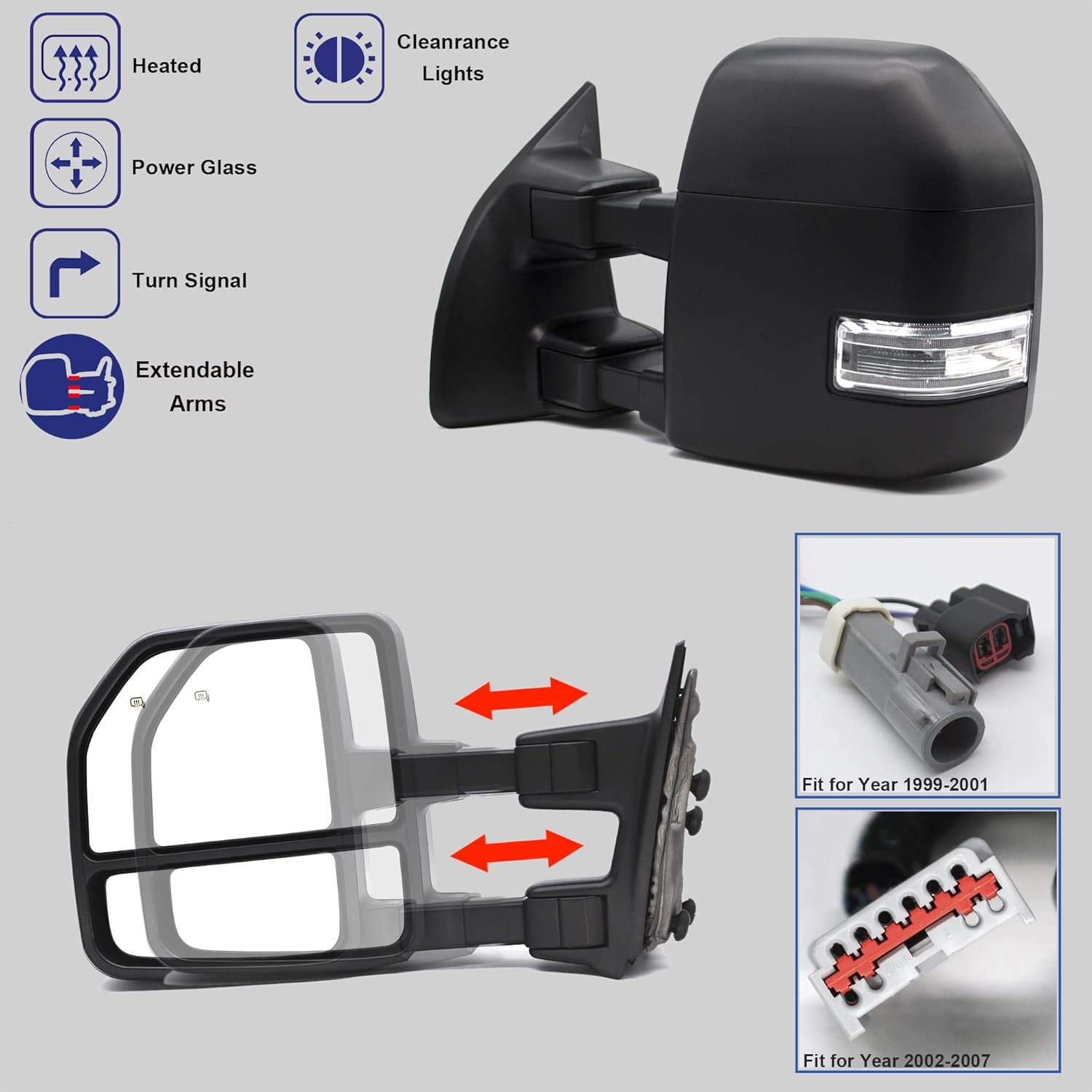 BRAND, CATEGORY, TOWING MIRRORS, WLLW, WLLW [Upgrade Style] Towing Mirrors for Ford F250 F350 F450 F550 Super Duty 1999 2000 2001 2002 2003 2004 2005 2006 2007 Power Heated Turn Signal Lamp Auxiliary Light Tow Mirror Black Housing