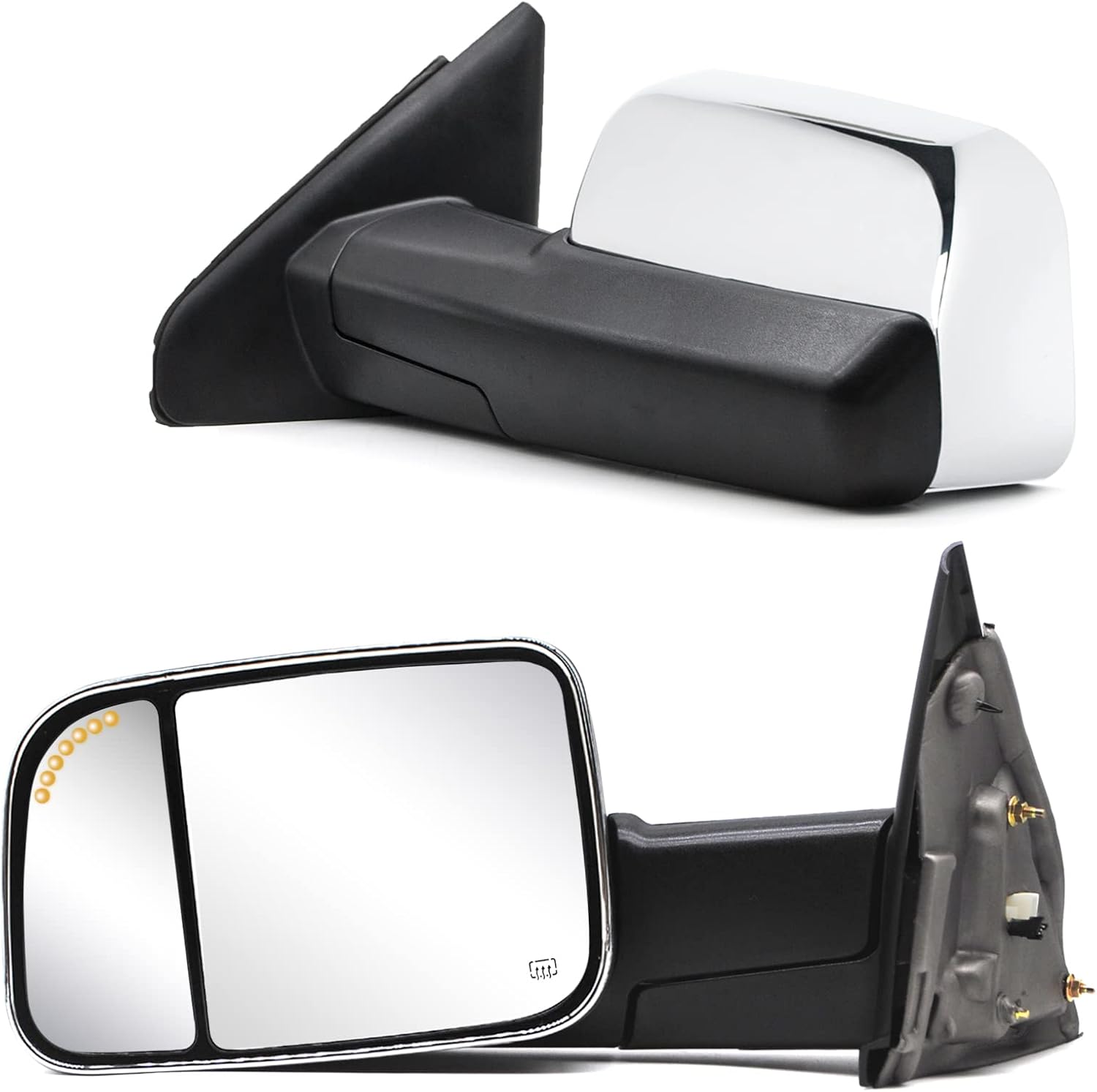 BRAND, CATEGORY, TOWING MIRRORS, WLLW, Towing Mirrors fit for 2002 2003 2004 2005 2006 2007 2008 Dodge Ram 1500 2003 2004 2005 2006 2007 2008 2009 Dodge Ram 2500 3500 Pickup Truck Power Heated LED Arrow Light Puddle Lamp Chrome Cap