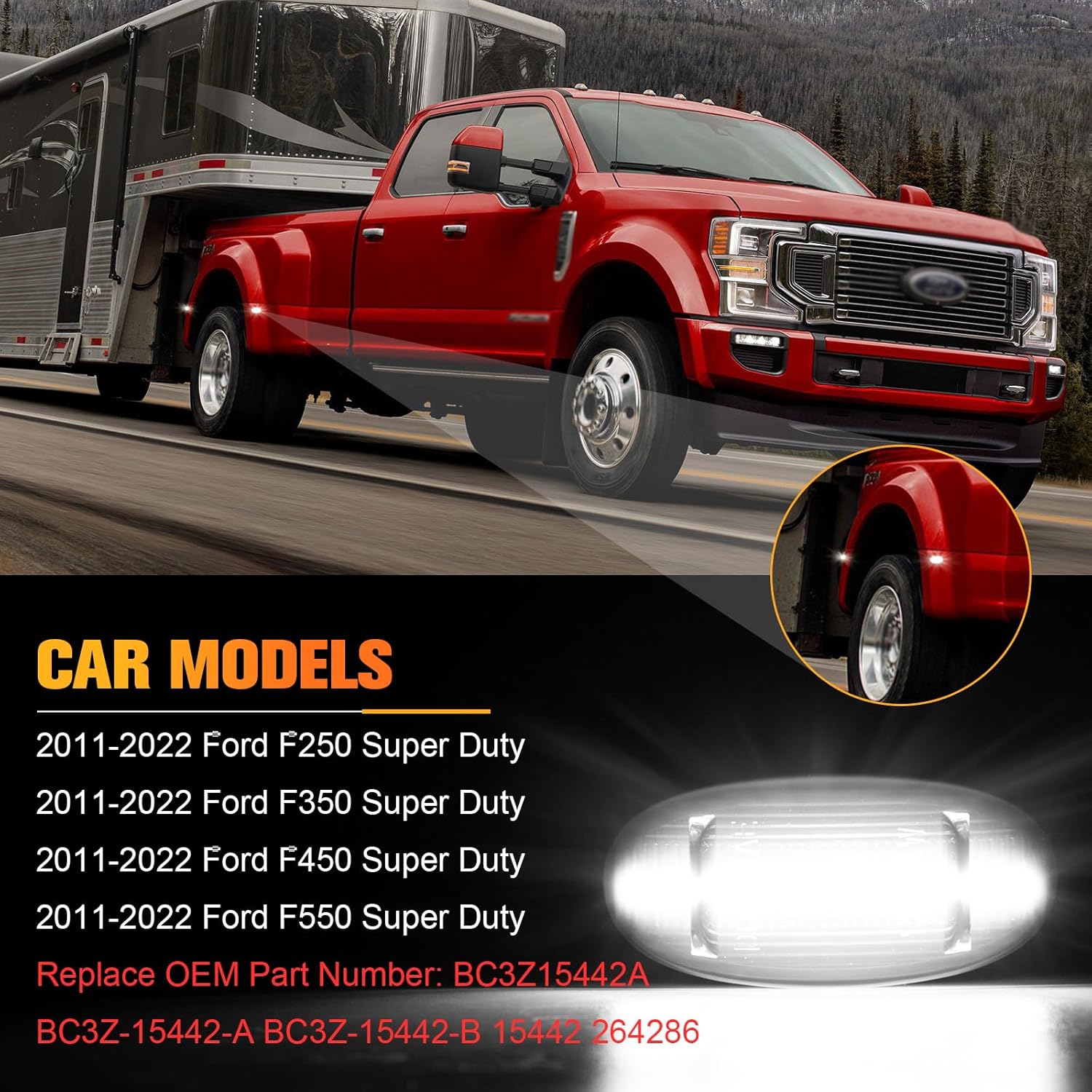 BRAND, CATEGORY, POPMOTORZ, SIDE MARKER ASSEMBLIES, 4Pcs LED Fender Side Marker Light Rear Bed side marker Lamp Assembly Compatible for Ford F350 F450 F550 Super Duty1999-2010 Front/Rear Double Wheel LED Side Marker Lamp Assembly Clear Lens