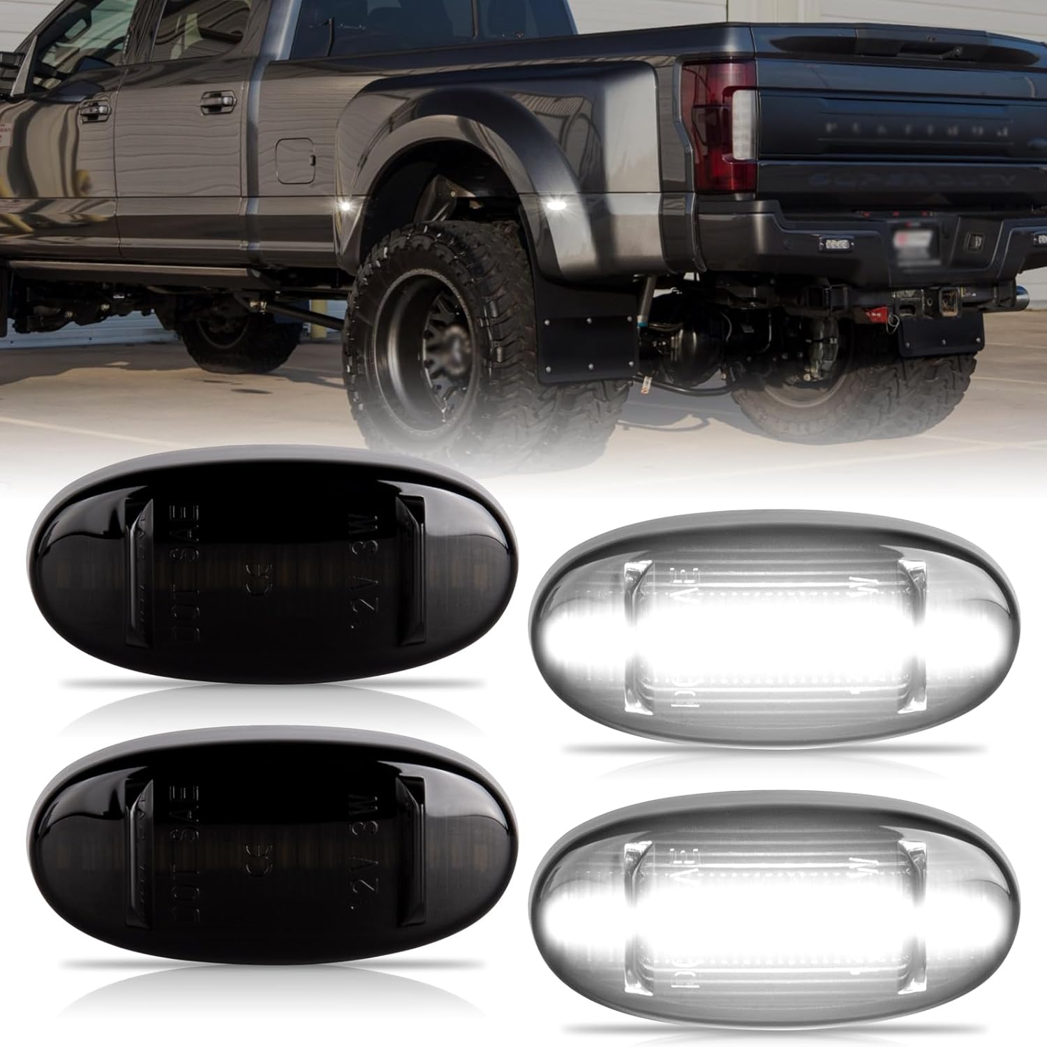 BRAND, CATEGORY, POPMOTORZ, SIDE MARKER ASSEMBLIES, 4Pcs LED Fender Side Marker Light Rear Bed side marker Lamp Assembly Compatible for Ford F350 F450 F550 Super Duty1999-2010 Front/Rear Double Wheel LED Side Marker Lamp Assembly Clear Lens