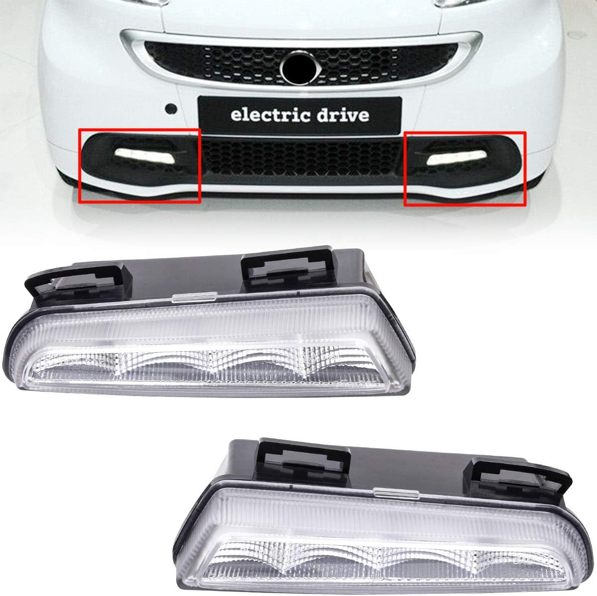 BRAND, CATEGORY, DAYTIME RUNNING LIGHT MODULES, NJSBYL, Xenon White LED Daytime Running Light Kits for 2013-2015 LCI Smart Fortwo W451 Bright White LED DRL Lights + 50% Dimmable LED Position Lights OEM # A4519060351 A451906045