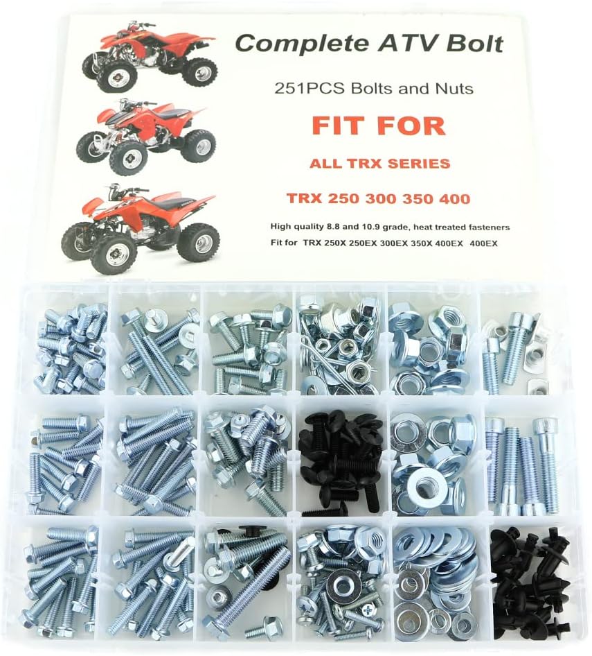 BODY KITS, BRAND, CATEGORY, XITOMER, Xitomer 251 PCS Plastics Engine Body Frame Exhaust Bolts Kit Fit for TRX 400ex 350x 300ex 300x 250ex 250x 200sx 200s 200x 125cc 110cc & TRX90 Models, ATV Bolts Kit