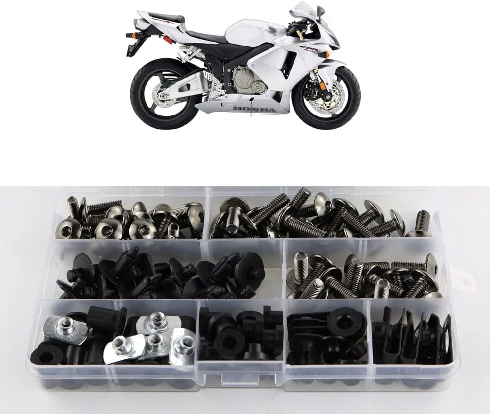 BRAND, CATEGORY, FAIRING KITS, XITOMER, Xitomer Full Sets Fairing Bolts Kits, Fit for 2003 2004 2005 2006 CBR600RR F5, Mounting Kits Washers/Nuts/Fastenings/Clips/Grommets (Matte Black)