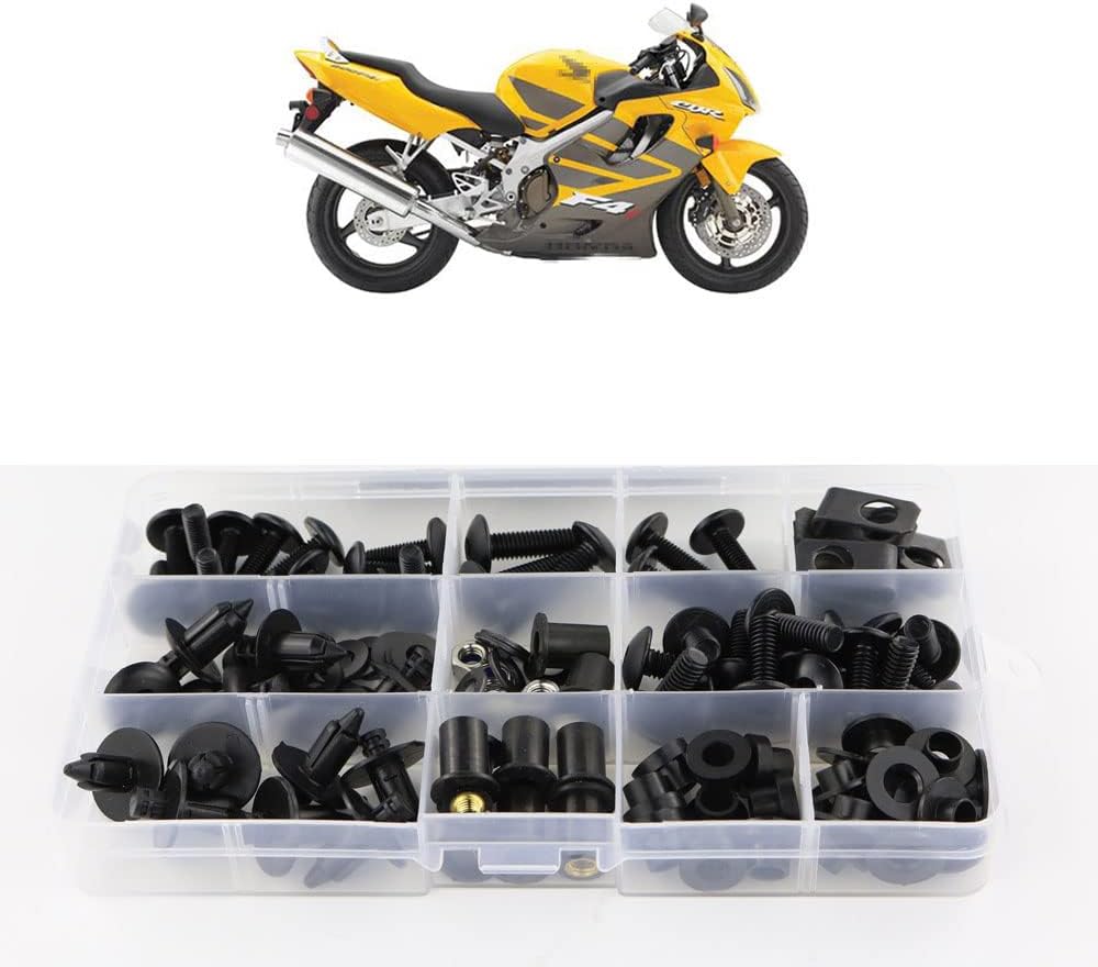 BRAND, CATEGORY, FAIRING KITS, XITOMER, Xitomer Full Sets Fairing Bolts Kits, Fit for CBR600 F4 F4I 1999 2000 2001 2002 2003 2004 2005 2006 2007, Mounting Kits Grommets/Washers/Fastenings/Clips/Nuts (Matte Black)