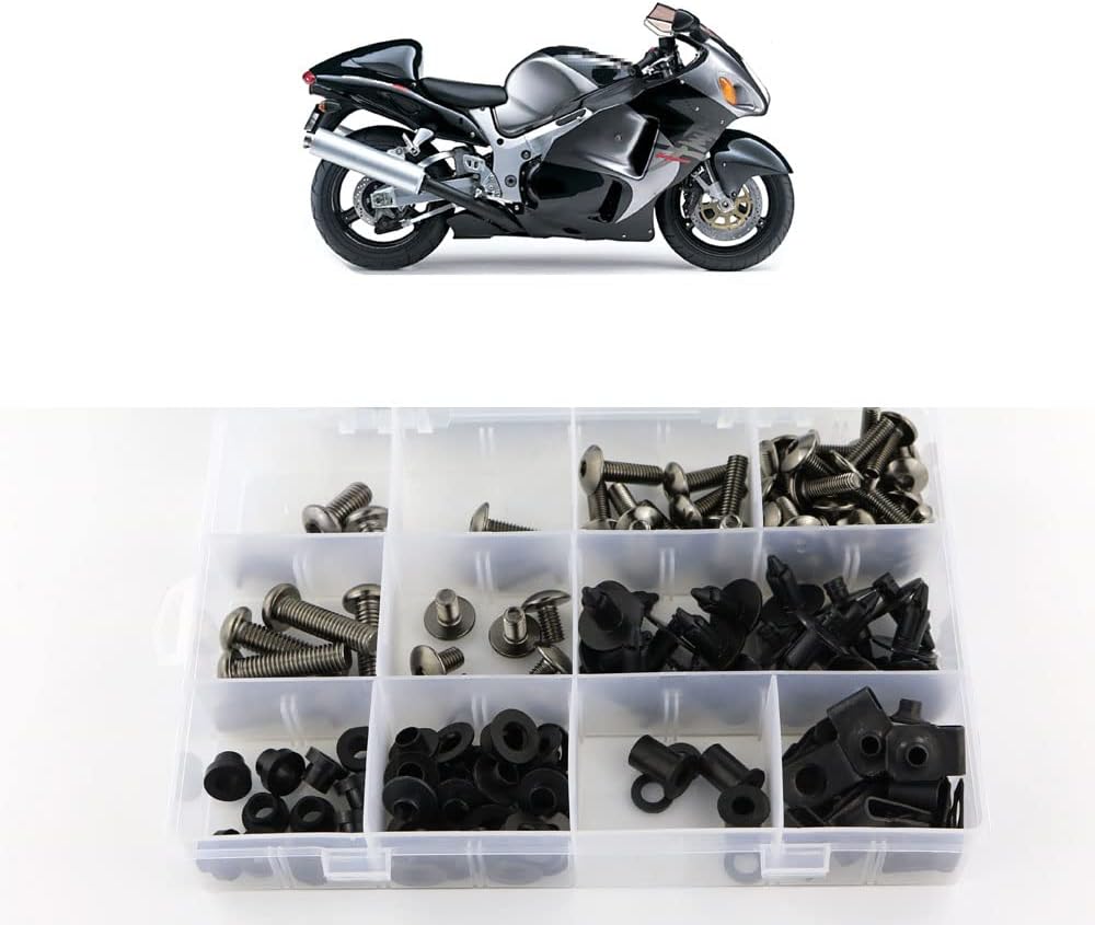 BRAND, CATEGORY, FAIRING KITS, XITOMER, Xitomer Full Sets Fairing Bolts Kits, Fit for GSX1300R HAYABUSA 1999 2000 2001 2002 2003 2004 2005 2006 2007, Mounting Kits Washers/Nuts/Fastenings/Clips/Grommets (Matte Black)