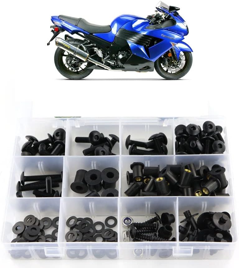 BRAND, CATEGORY, FAIRING KITS, XITOMER, Xitomer Full Sets Fairing Bolts Kits, Fit for NINJA ZX-14R ZZR1400 2006 2007 2008 2009 2010 2011, Mounting Kits Washers/Nuts/Fastenings/Clips/Grommets (Matte Black)