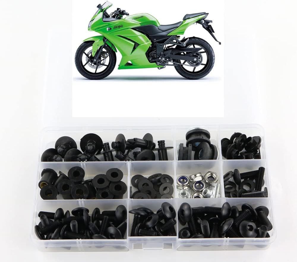 BRAND, CATEGORY, FAIRING KITS, XITOMER, Xitomer Full Sets Fairing Bolts Kits, Fit for Ninja250R EX250R 2008 2009 2010 2011 2012, Mounting Kits Washers/Nuts/Fastenings/Clips/Grommets (Matte Black)