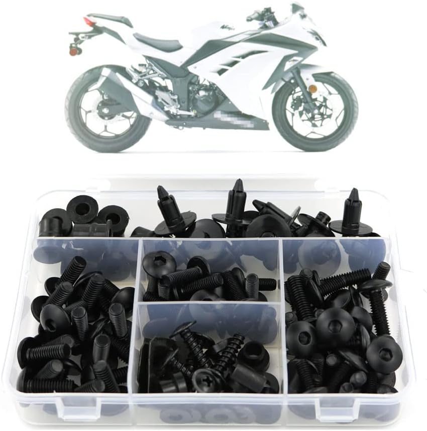 BRAND, CATEGORY, FAIRING KITS, XITOMER, Xitomer Full Sets Fairing Bolts Kits, Fit for Ninja300 EX300 Ninja250 2013 2014 2015 2016 2017 2018 2019, Mounting Kits Washers/Nuts/Fastenings/Clips/Grommets (Matte Black)