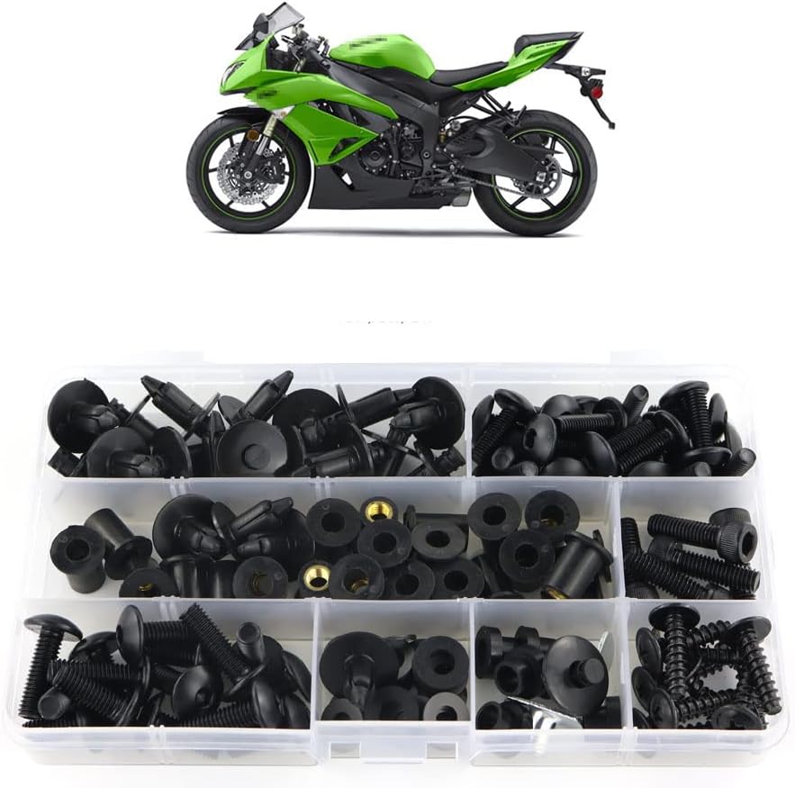 BRAND, CATEGORY, FAIRING KITS, XITOMER, Xitomer Full Sets Motorcycle Fairing Bolts Kits, Fit for 2009 2010 2011 2012 NINJA ZX-6R 2009 2010 2011 2012 ZX6R, Mounting Kits Washers/Nuts/Fastenings/Clips/Grommets (Matte Black)