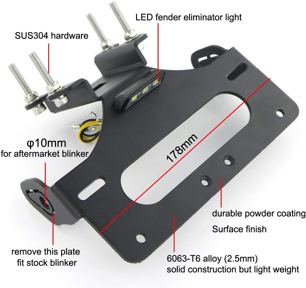 BRAND, CATEGORY, FENDER ELIMINATORS, XITOMER, Xitomer Tail Tidy, Fender Eliminator Fit for FZ-07 MT-07 2014 2015 2016 2017 2018 2019 2020, with LED License Plate Light, Compatible with OEM/Stock Turn Signal