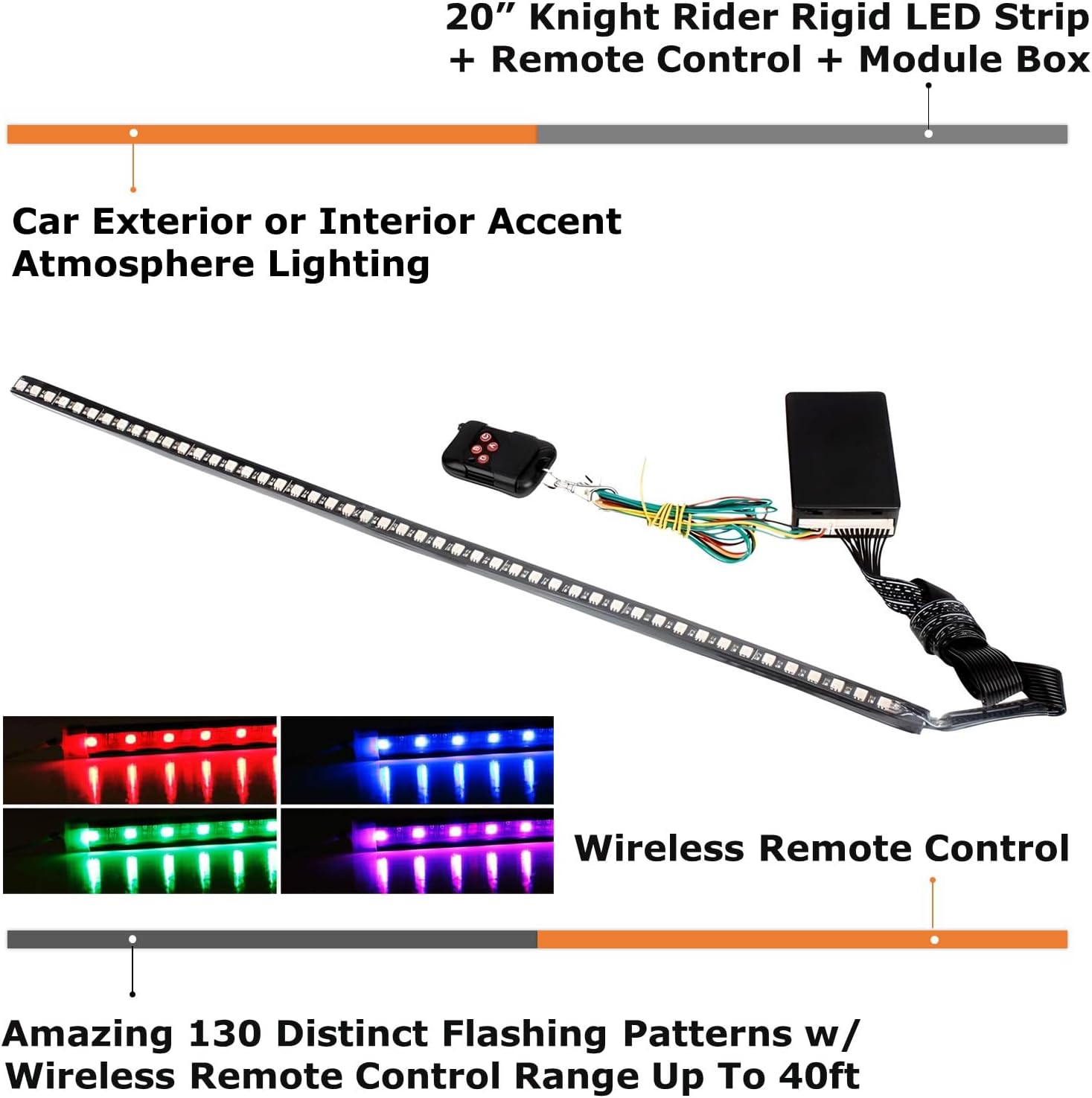 BRAND, CATEGORY, IJDMTOY, NEON LIGHT KITS, iJDMTOY 20 inches 48-LED RGB LED Knight Rider Scanner Lighting Bar Compatible with Car Interior or Exterior Decoration