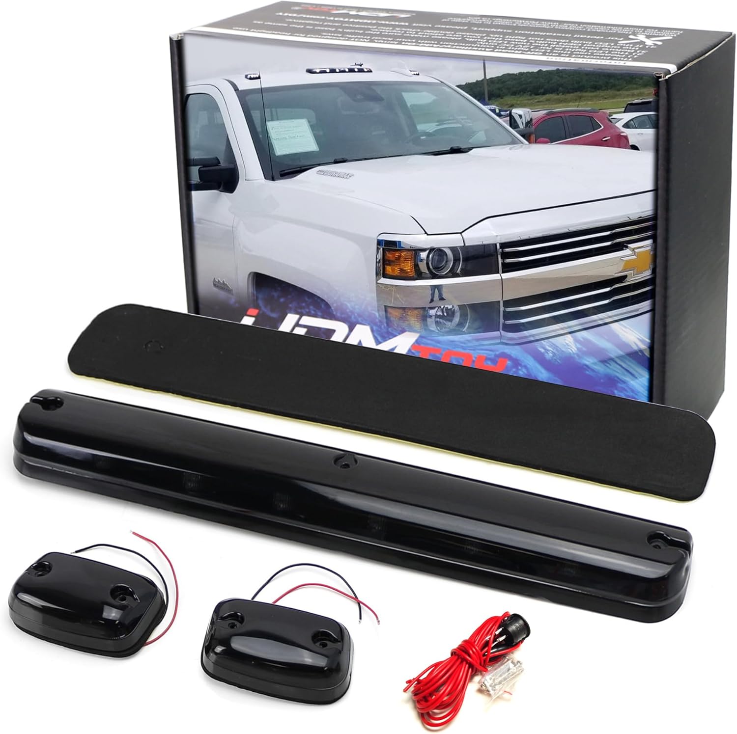 BRAND, CATEGORY, IJDMTOY, LIGHTING, iJDMTOY 3pc Smoked Lens Full White LED Cab Roof Clearance Light Kit Compatible With 2007-14 Chevy GMC Silverado Sierra 2500HD 3500HD, Also Universal Fit For Many Other Trucks