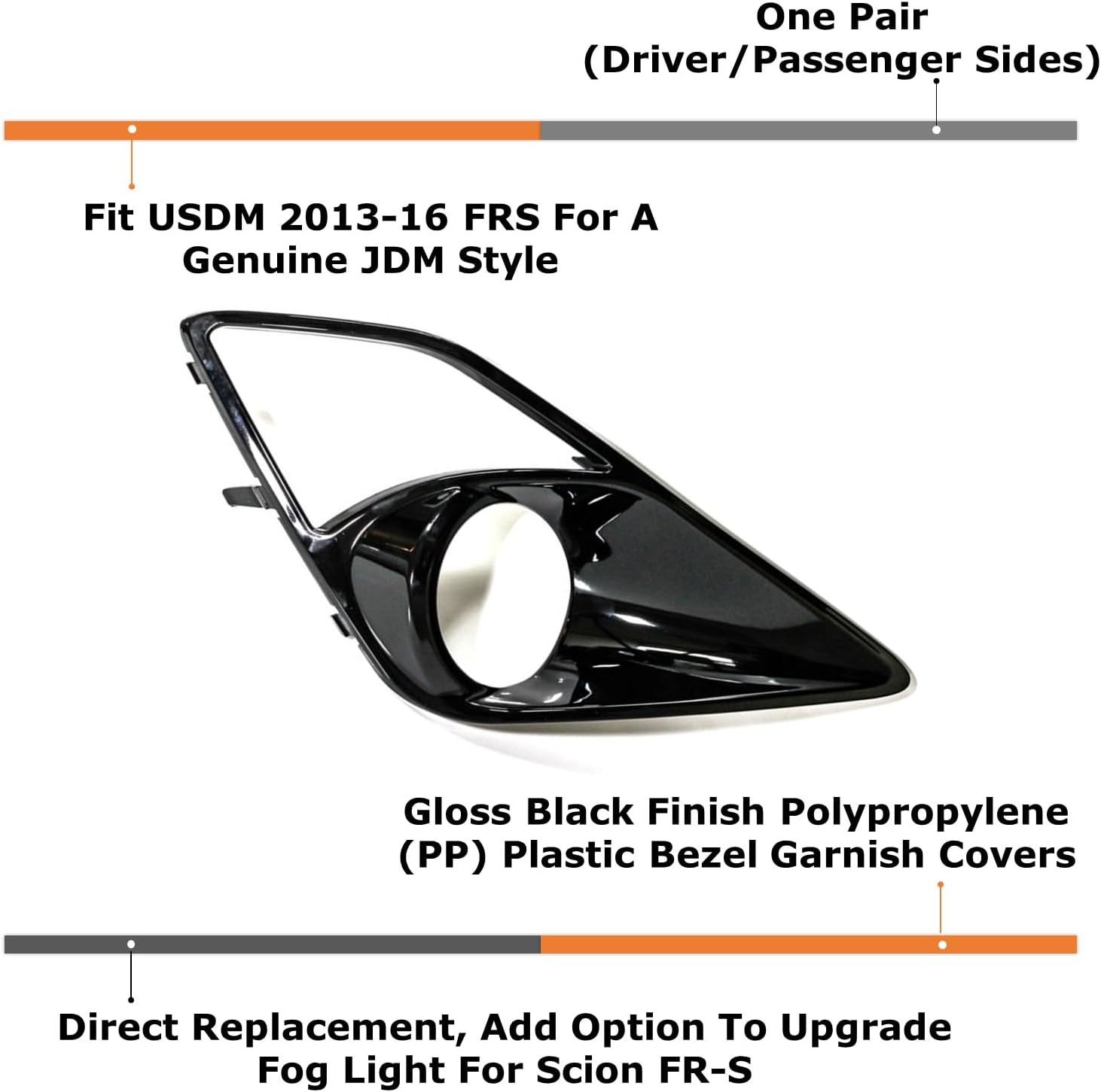 BRAND, CATEGORY, IJDMTOY, LIGHTING, iJDMTOY A Pair Left & Right Fog Lamp High-Gloss Bezel Covers Compatible With 2013-2016 Scion FR-S (A Must Have JDM Toyota 86 Conversion!)