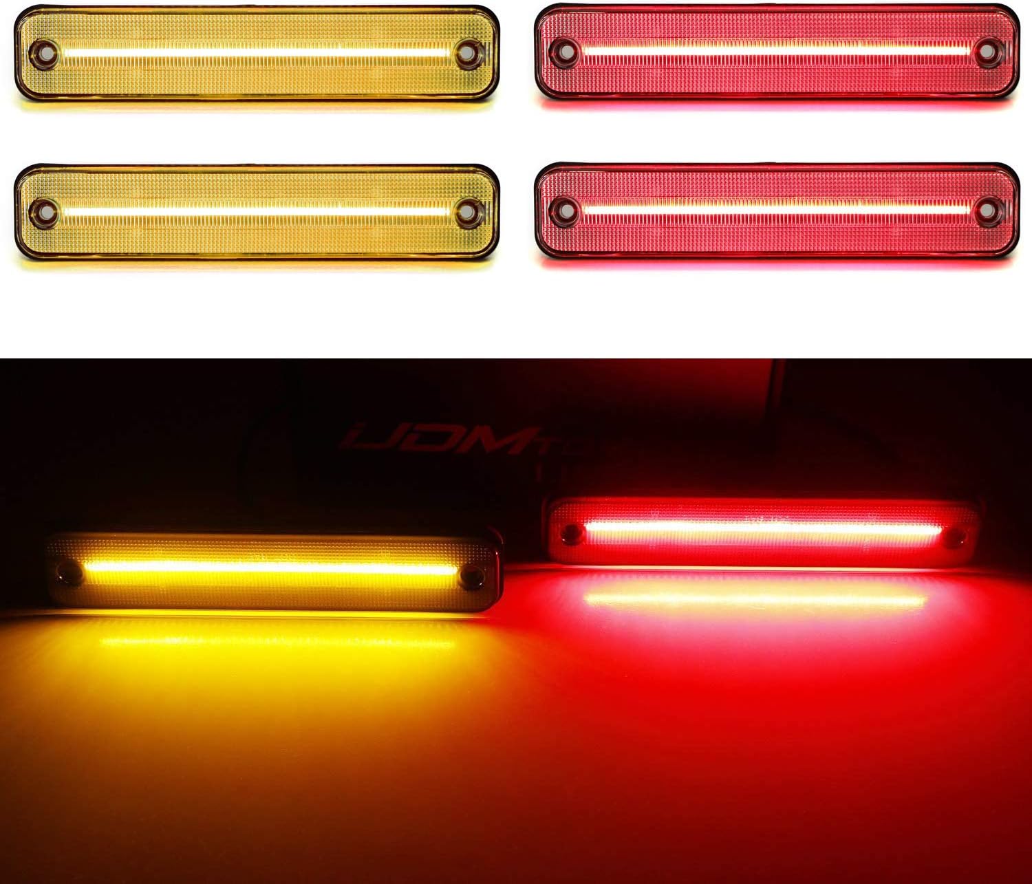 BRAND, CATEGORY, IJDMTOY, SIDE MARKER ASSEMBLIES, iJDMTOY Clear Lens Amber/Red Full LED Side Marker Light Kit Compatible With 2003-2009 Hummer H2, Powered by Total 180-SMD LED, Replace OEM Sidemarker Lamps