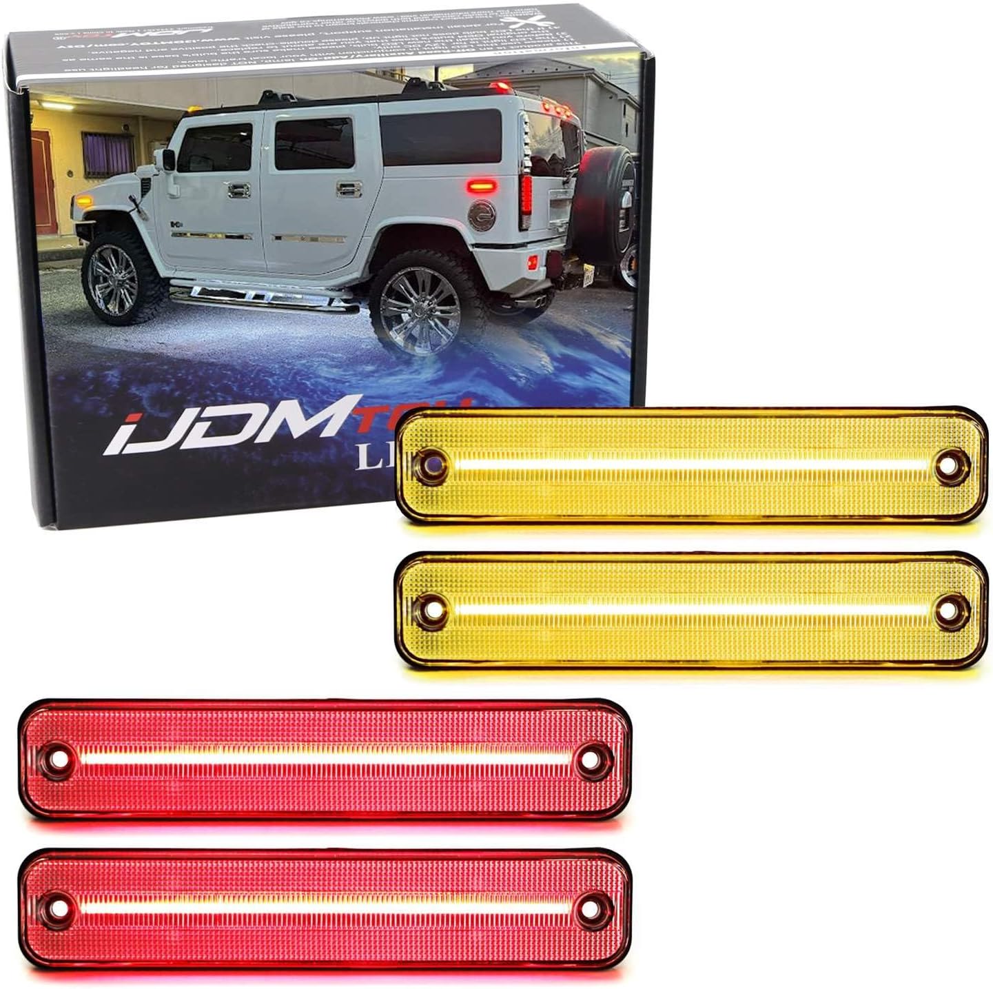 BRAND, CATEGORY, IJDMTOY, SIDE MARKER ASSEMBLIES, iJDMTOY Clear Lens Amber/Red Full LED Side Marker Light Kit Compatible With 2003-2009 Hummer H2, Powered by Total 180-SMD LED, Replace OEM Sidemarker Lamps