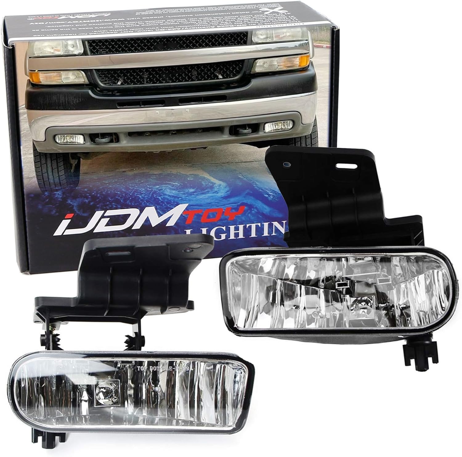 BRAND, CATEGORY, DRIVING, FOG & SPOT LIGHTS, IJDMTOY, iJDMTOY Clear Lens Xenon White LED Fog Lights Foglamp Kit w/Mounting Brackets Compatible With 1999-2002 Chevrolet Silverado 1500 2500, 2000-2001 3500, 2000-2006 Suburban Tahoe