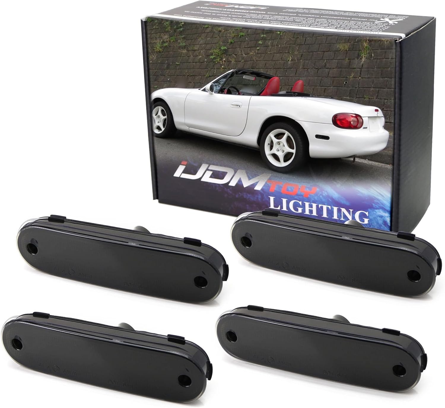 BRAND, CATEGORY, IJDMTOY, SIDE MARKER ASSEMBLIES, iJDMTOY JDM Clear/White Lens Front/Rear Side Marker Light Housing w/Pigtails Replacements Compatible With 1990-2005 Mazda Miata MX-5 NA NB, Replace OEM Amber/Red Sidemarkers