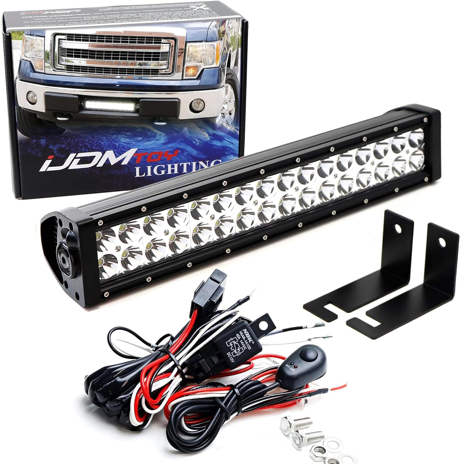 BRAND, CATEGORY, IJDMTOY, LIGHT BARS, iJDMTOY Lower Grille Mount LED Light Bar Kit Compatible with 2009-14 Ford F-150 or Raptor, Includes (1) 96W High Power LED Lightbar, Lower Bumper Opening Mounting Brackets & On/Off Switch Wiring Kit