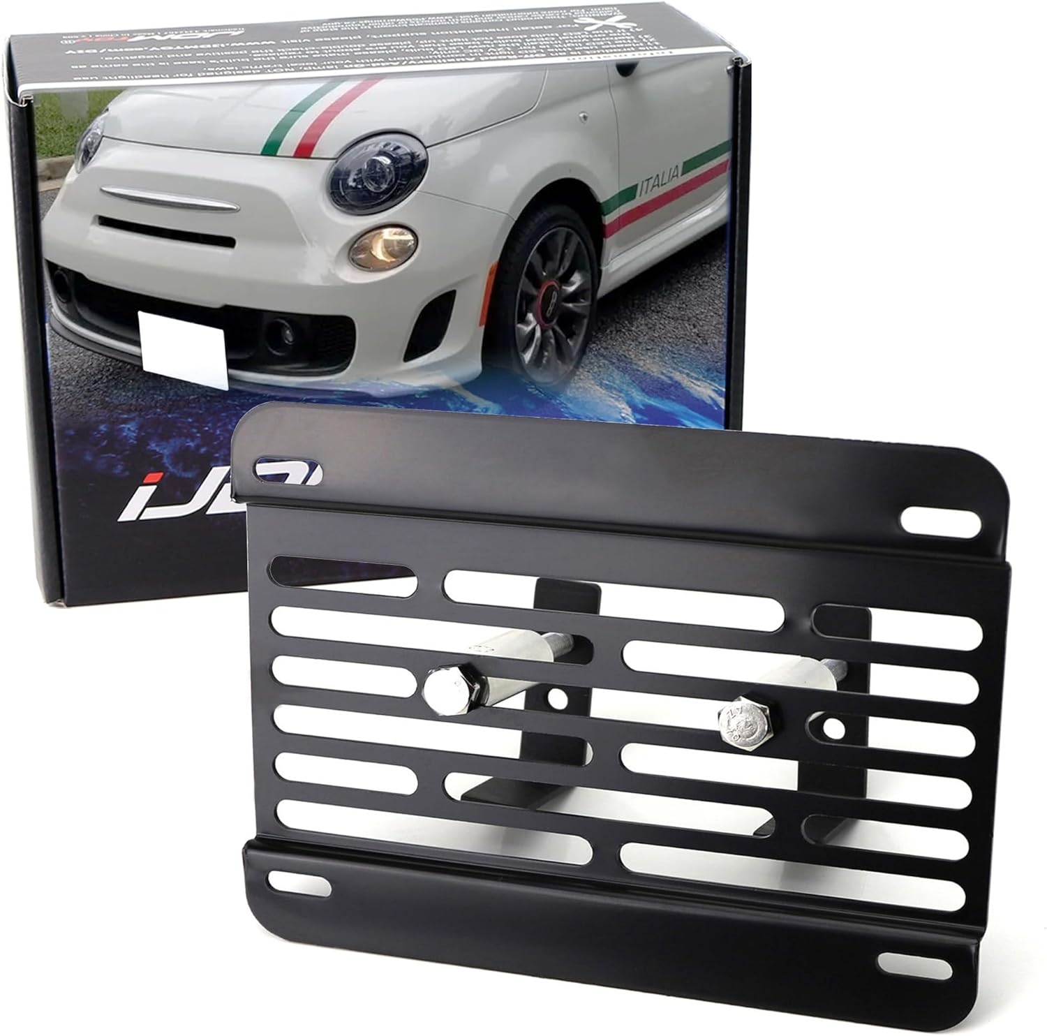 BRAND, CATEGORY, FRAMES, IJDMTOY, iJDMTOY No Drill Front Grille Mesh Mount License Plate Relocator Kit Compatible with 2013-2019 Fiat 500 or 500e w/Diamond Shape Lower Grille Mesh