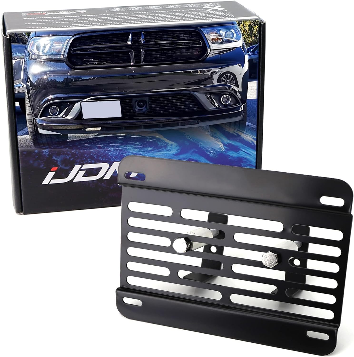 BRAND, CATEGORY, FRAMES, IJDMTOY, iJDMTOY No Drill Front Grille Mesh Mount License Plate Relocator Kit Compatible with Challenger Charger Durango Grand Cherokee w/Diamond Shape Lower Bumper Grill Mesh/Insert