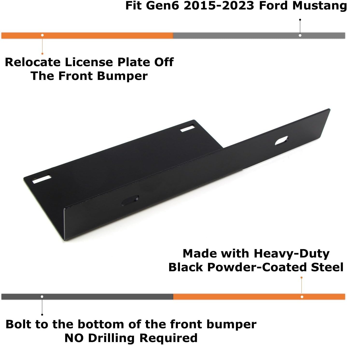 BRAND, CATEGORY, FRAMES, IJDMTOY, iJDMTOY No-Drill Front License Plate Relocator Bracket Compatible with 2015-2023 Gen6 Ford Mustang