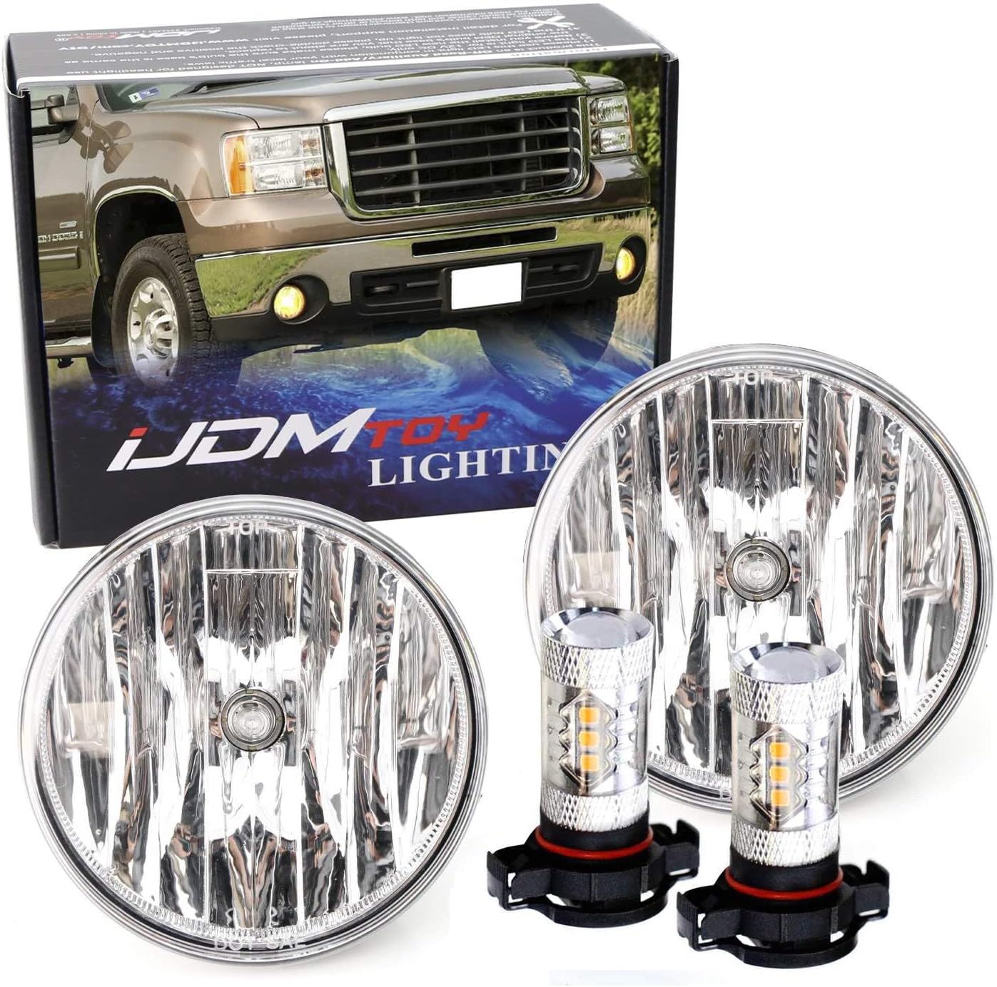 BRAND, CATEGORY, HEADLIGHT BULBS, IJDMTOY, iJDMTOY OEM-Spec Clear Lens Fog Light Kit with 15-SMD Super Bright Xenon White LED Replacement Bulbs Compatible With 2007-2013 GMC Sierra 1500 2500 3500