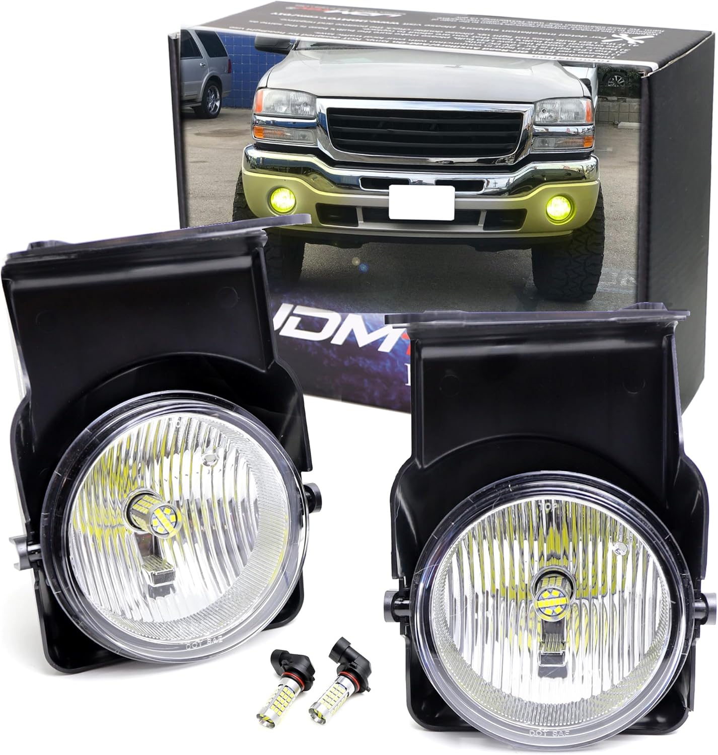 BRAND, CATEGORY, HEADLIGHT BULBS, IJDMTOY, iJDMTOY OEM-Spec Clear Lens Fog Light Kit with 15-SMD Super Bright Xenon White LED Replacement Bulbs Compatible with 2003-2006 GMC Sierra 1500 2500 3500