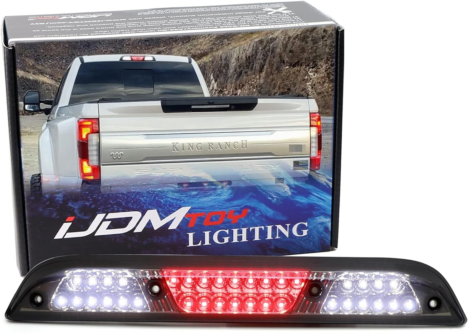 BRAND, CATEGORY, HIGH MOUNT STOP LIGHTS, IJDMTOY, iJDMTOY Smoked Lens Full LED High Mount Third Brake/Stop Light Assembly Compatible with Ford 2015-2020 F-150, 2017-up F-250 F-350, 2019-up Ranger, 2022-up Maverick