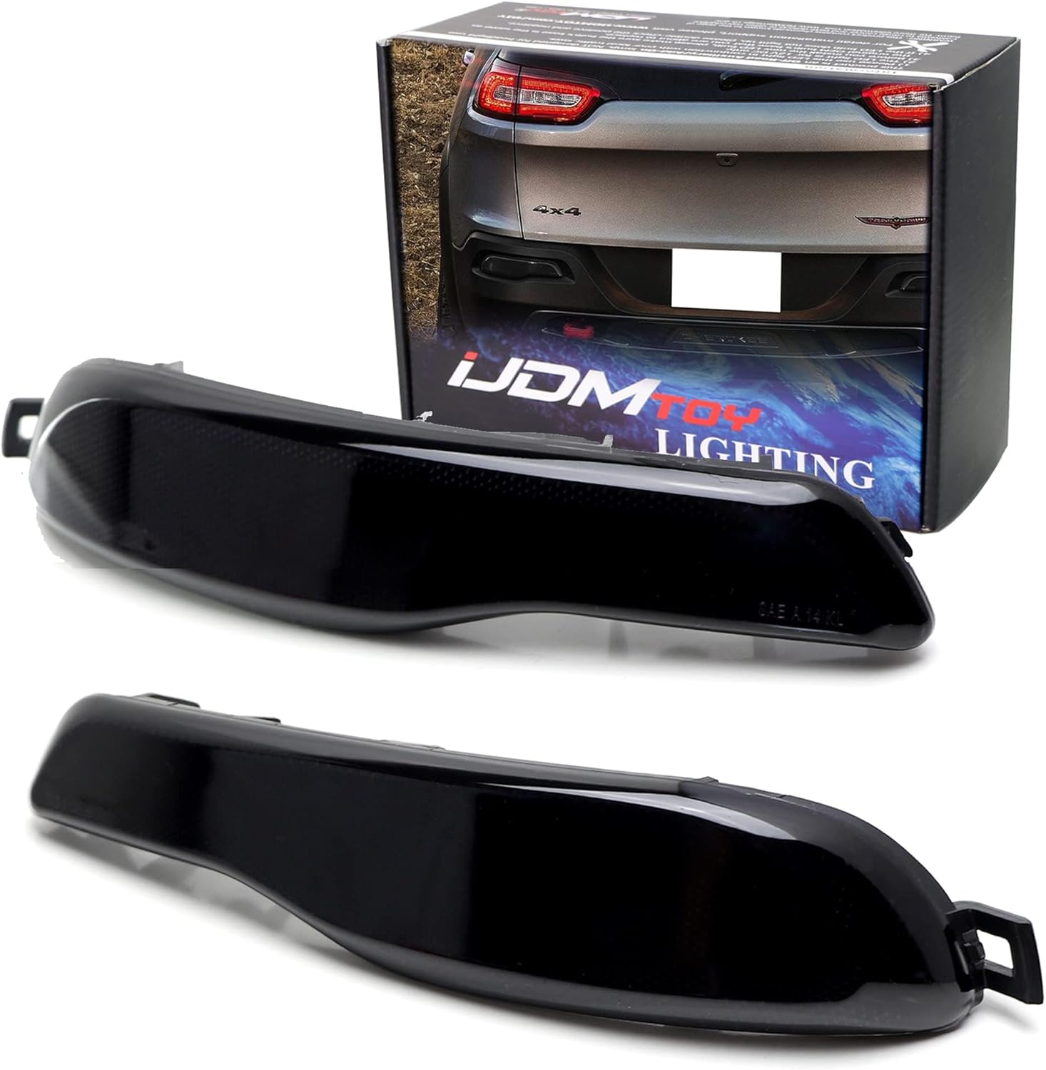 BRAND, CATEGORY, IJDMTOY, REFLECTORS, iJDMTOY Smoked Lens Rear Bumper Reflector Lenses Compatible with Jeep 2014-2018 Cherokee (KL), OE-Spec LH RH Assembly