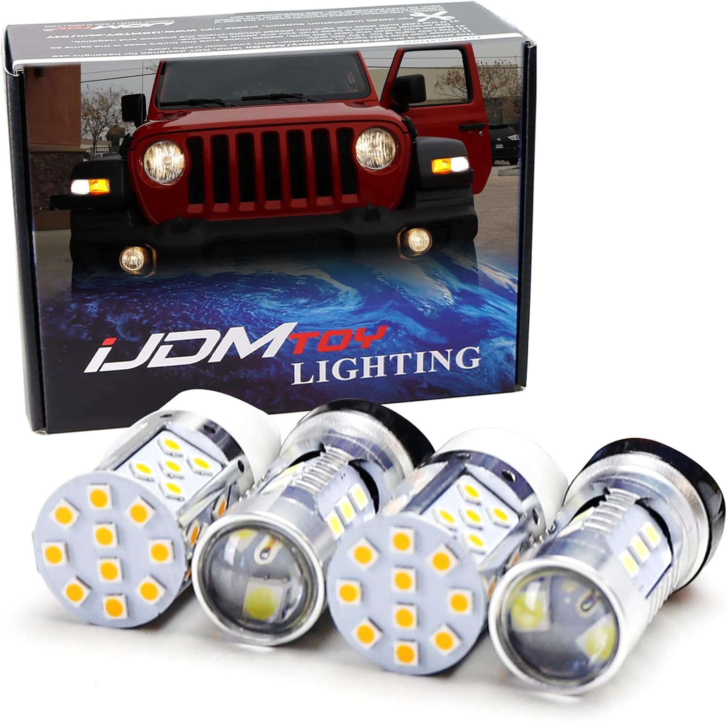 BRAND, CATEGORY, IJDMTOY, TURN SIGNAL BULBS, iJDMTOY White DRL Light, Amber Turn Signal Light Replacement Bulbs Combo Compatible With Jeep 2018-up Wrangler JL Rubicon, Sahara, 2021-up Gladiator